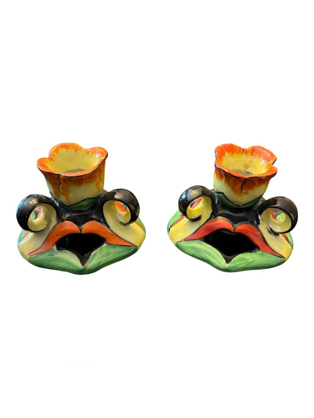 Beautiful Pair of Hand-Painted Ceramic Floral Candle Holders from Japan 🇯🇵✨ - Picture 3 of 4